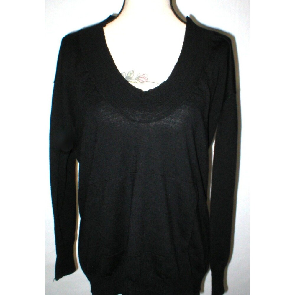New NWT Designer Wool Sweater 44 Italy Womens 8 Zinco Black Kangaroo Pocket M